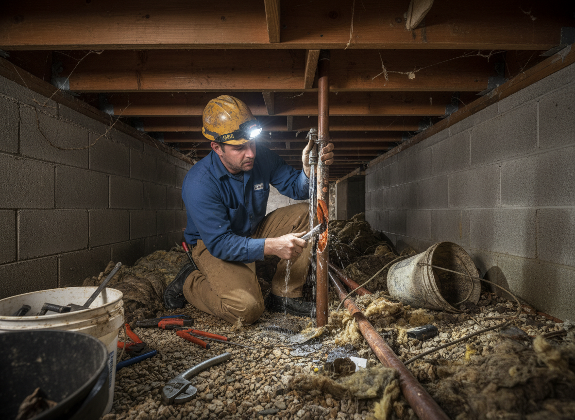 Burst Pipe Under House in Indian Trail, NC